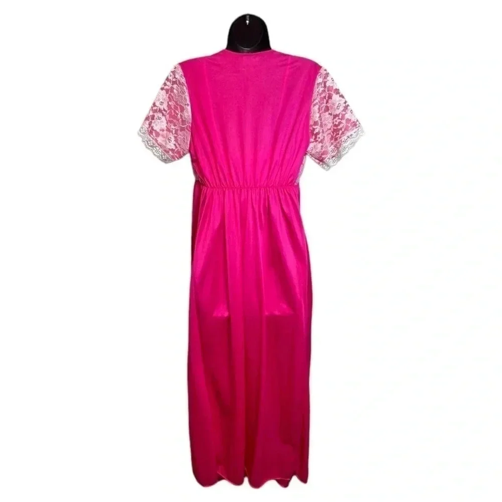 Vintage 1960s Prestige New York 2 pc‎ Nightgown Peignoir Hot Pink USA.